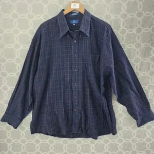 Enro 100% Cotton Twill Blue Plaid Button Down Men's Shirt XXL